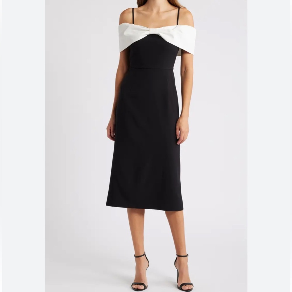 Julia Jordan Black and White Colorblock Off Shoulder Dress